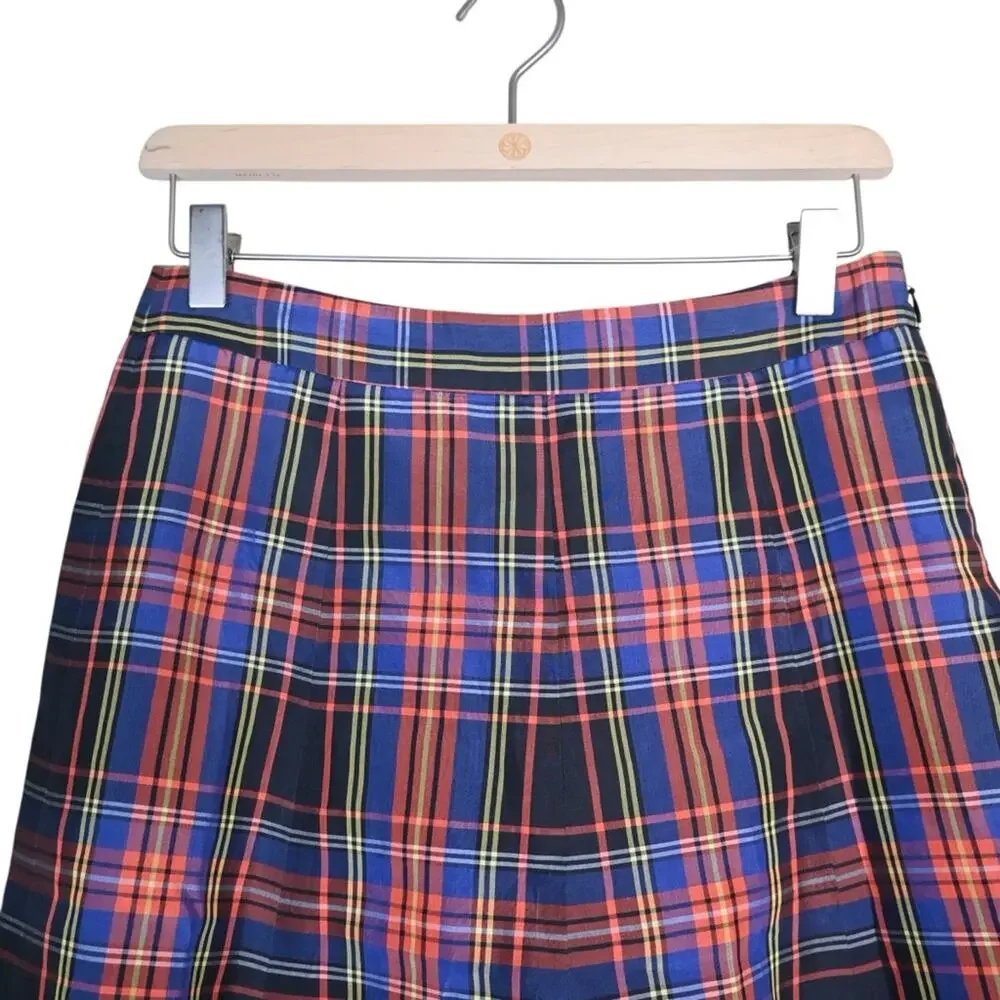 J. Crew Womens 2 Plaid Lined Pleated Skirt 100% Silk